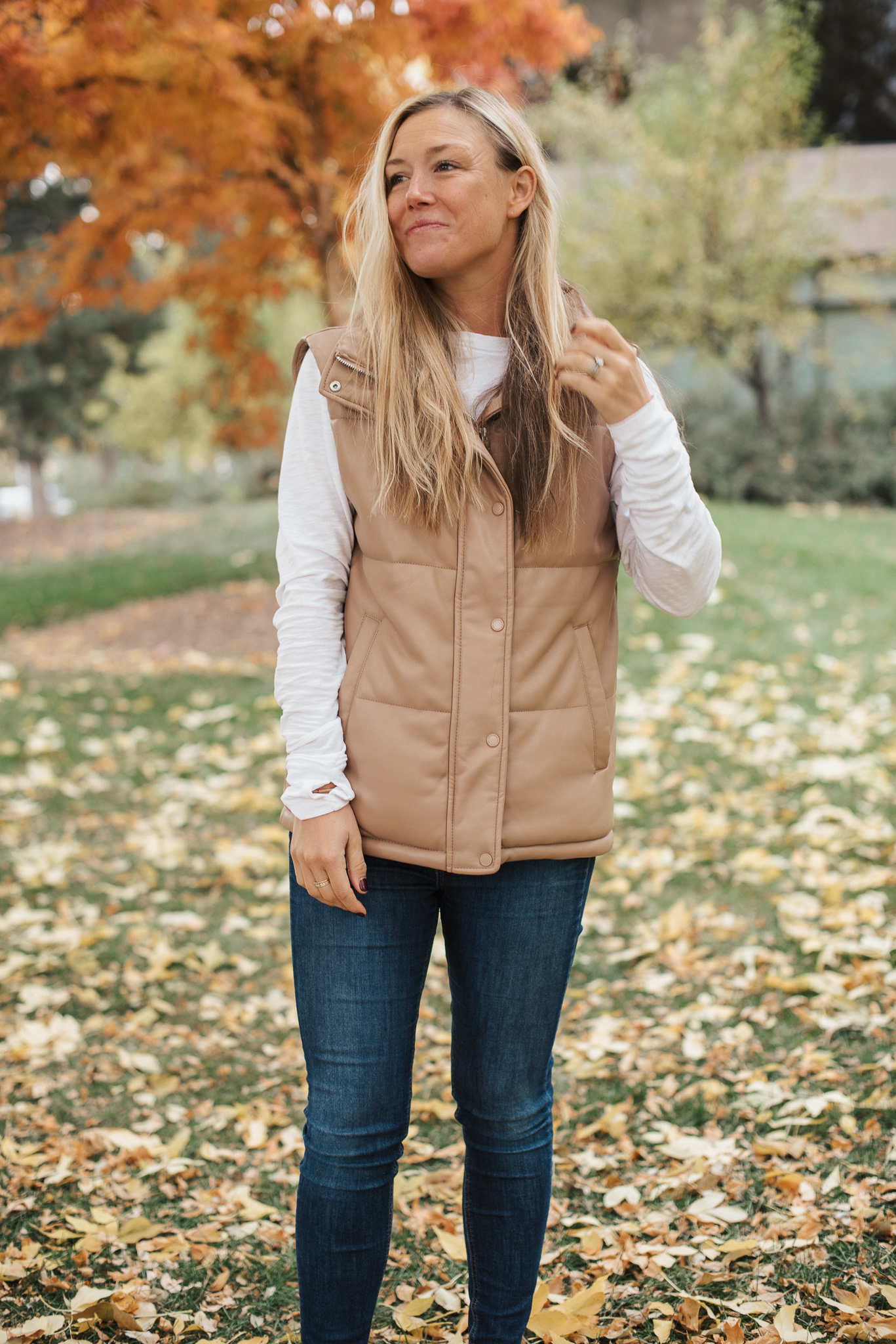 Fall Color and a Pretty Faux Leather Vest